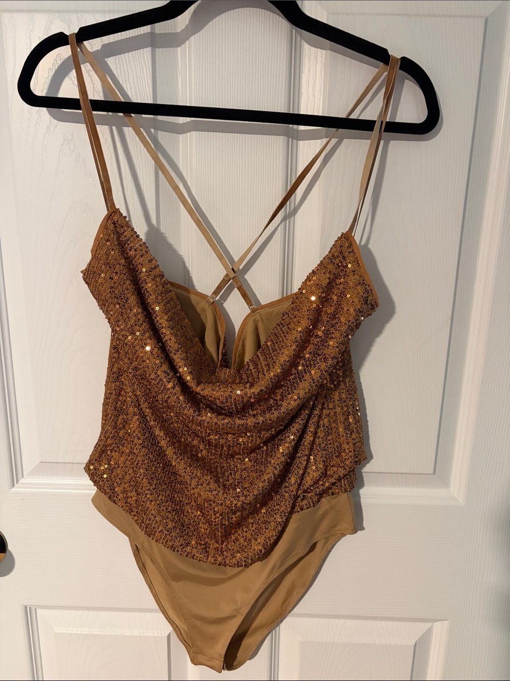Sequin Cowl Neck Bodysuit - Gold